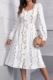 Fashion Elegant Print Split Joint Buckle Square Collar A Line Dresses