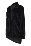 Casual Solid Pocket Buckle Turndown Collar Tops