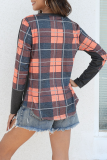 Casual Plaid Split Joint Pocket O Neck Tops