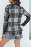 Casual Plaid Split Joint Pocket O Neck Tops