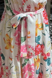 Fashion Elegant Floral Flounce Strap Design V Neck Waist Skirt Dresses