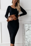 Fashion Daily Adult Knitting Solid V Neck Long Sleeve Mid Calf Long Sleeve Dress Dresses