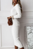 Fashion Daily Adult Knitting Solid V Neck Long Sleeve Mid Calf Long Sleeve Dress Dresses