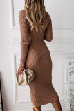 Fashion Daily Adult Knitting Solid V Neck Long Sleeve Mid Calf Long Sleeve Dress Dresses