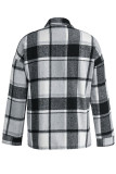 Casual Plaid Split Joint Buckle Turndown Collar Tops