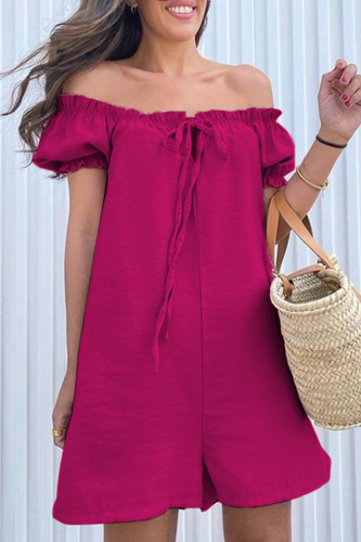 Casual Solid Patchwork Frenulum Off the Shoulder Loose Rompers