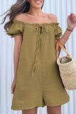 Casual Solid Patchwork Frenulum Off the Shoulder Loose Rompers