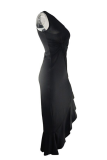 Elegant Solid Flounce Slit One Shoulder Evening Dress Dresses