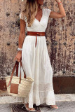 Fashion British Style Solid Split Joint V Neck A Line Dresses