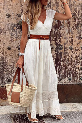 Fashion British Style Solid Split Joint V Neck A Line Dresses