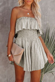 Fashion Street Print Patchwork Strapless Loose Rompers