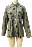 Casual The stars Tassel Buckle Turndown Collar Long Sleeve Denim Jacket