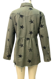 Casual The stars Tassel Buckle Turndown Collar Long Sleeve Denim Jacket
