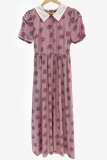 Elegant Floral Buckle With Belt Turndown Collar A Line Dresses