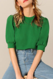 Casual Solid Patchwork O Neck Tops