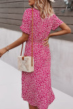 Fashion Elegant Print Split Joint Turndown Collar Waist Skirt Dresses