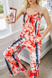 Fashion Casual Print O Neck Loose Jumpsuits
