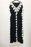 Fashion Street Solid Tassel Split Joint V Neck Straight Dresses