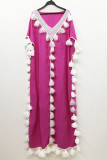Fashion Street Solid Tassel Split Joint V Neck Straight Dresses