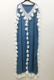 Fashion Street Solid Tassel Split Joint V Neck Straight Dresses