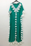 Fashion Street Solid Tassel Split Joint V Neck Straight Dresses