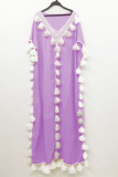Fashion Street Solid Tassel Split Joint V Neck Straight Dresses