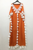 Fashion Street Solid Tassel Split Joint V Neck Straight Dresses