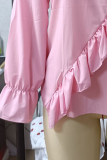 Fashion Elegant Solid Split Joint Flounce O Neck Tops