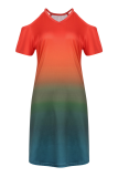 Street Tie Dye Hollowed Out V Neck Dresses
