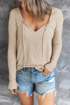 Casual Solid Frenulum V Neck Tops