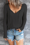 Casual Solid Frenulum V Neck Tops