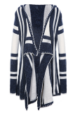 Casual Striped Contrast Hooded Collar Tops Sweater