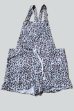 Casual Leopard Patchwork Draw String Straight Rompers