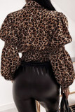 Fashion Street Leopard Patchwork Turndown Collar Tops