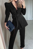 Fashion Street Solid Patchwork Turndown Collar Long Sleeve Two Pieces