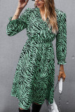 Fashion Street Animal Print Patchwork V Neck Printed Dress Dresses
