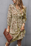 Fashion Street Animal Print Patchwork V Neck Printed Dress Dresses