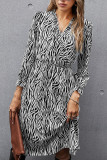 Fashion Street Animal Print Patchwork V Neck Printed Dress Dresses