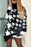 Fashion Casual Print Patchwork Turtleneck Tops