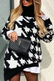 Fashion Casual Print Patchwork Turtleneck Tops