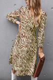 Fashion Street Animal Print Patchwork V Neck Printed Dress Dresses