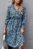 Fashion Street Animal Print Patchwork V Neck Printed Dress Dresses