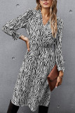 Fashion Street Animal Print Patchwork V Neck Printed Dress Dresses