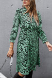 Fashion Street Animal Print Patchwork V Neck Printed Dress Dresses