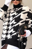 Fashion Casual Print Patchwork Turtleneck Tops