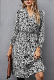 Fashion Street Animal Print Patchwork V Neck Printed Dress Dresses