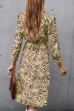 Fashion Street Animal Print Patchwork V Neck Printed Dress Dresses