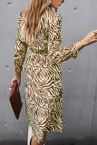 Fashion Street Animal Print Patchwork V Neck Printed Dress Dresses