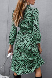Fashion Street Animal Print Patchwork V Neck Printed Dress Dresses