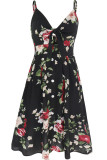 Fashion Sexy Print Hollowed Out V Neck Lantern Skirt Dresses